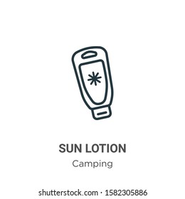 Sun lotion outline vector icon. Thin line black sun lotion icon, flat vector simple element illustration from editable camping concept isolated on white background