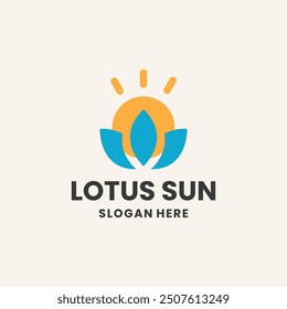 sun and lotus peaceful logo for spa, village, cottage, natural health care product .
