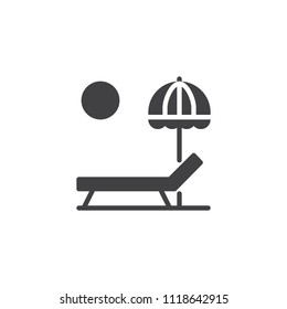 Sun lounger and Beach umbrella vector icon. filled flat sign for mobile concept and web design. Parasol, summer umbrella and sunbed simple solid icon. Symbol, logo illustration. Pixel perfect vector