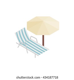 Sun lounger and parasol icon, isometric 3d style