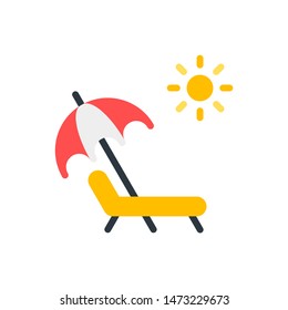 Sun Lounger Sunbed Icon Vector - Summer Flat Color Illustration