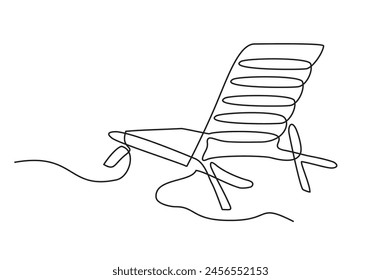 Vector de viaje de una sola línea. Silla de playa, icono. Concepto de vacaciones de verano, vacaciones en la costa.  Elemento de diseño aislado