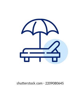 Sun lounger and umbrella. Beach club luxury style relaxation. Pixel perfect, editable stroke line icon