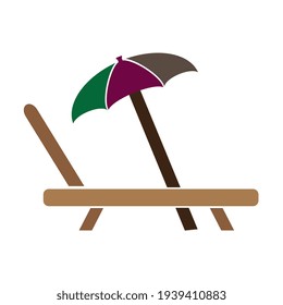 Sun lounger and umbrella symbol, travel and holiday icon
