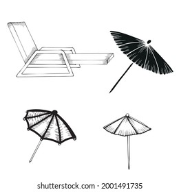sun lounger umbrella travel vector single one line isolated design element