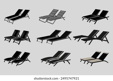 sun loungers, silhouette vector summer theme