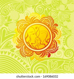 Sun and love spring pattern background valentines day card vector illustration