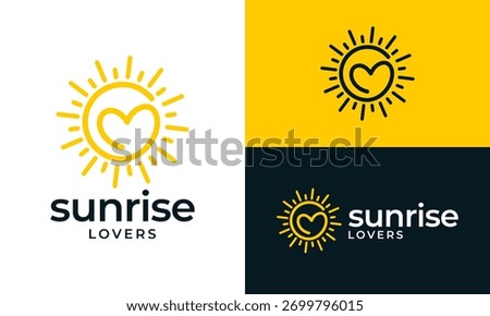 Sun love vector illustration. Sunrise or sunset logo design with heart love graphic symbol icon