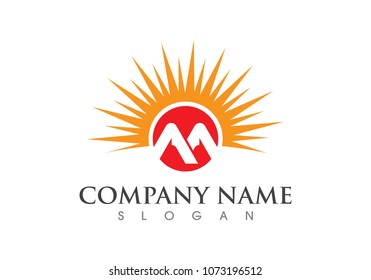 Sun with M letter Vector Icon Logo Template 
