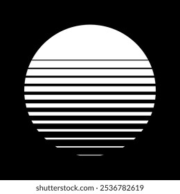 Sun made of striped halftone gradient lines texture. Fading horizontal stripes gradation background from thin to thick. White circle halftone parallel pattern isolated on black vector illustration.