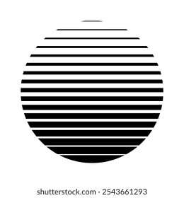 Sun made of striped halftone gradient lines texture. Fading horizontal stripes gradation background from thin to thick. Black circle halftone parallel pattern isolated on white vector illustration.