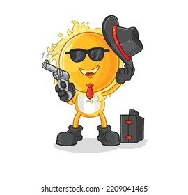 The Sun Mafia With Gun Character. Cartoon Mascot Vector