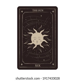 The Sun. Magic occult tarot card in vintage style. Engraving vector illustration. Witchcraft card isolated on white background 