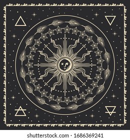 sun, magical vector illustration, tarot cards symbol, alchemy