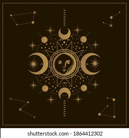 sun, magical vector illustration, tarot cards symbol, alchemy