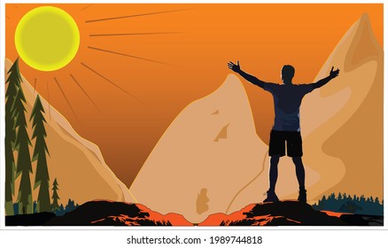 Sun man morning evening see the sun vector background for web site full Sorting layers 