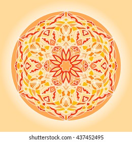 Sun mandala with symbols of the flower. Vector illustration.