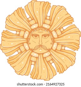 The sun with a man's face. Ornament in a circle. Vector.