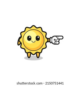 sun mascot with pointing right gesture , cute design
