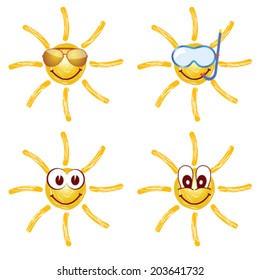 sun with a mask for diving and glasses illustration