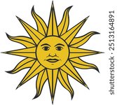 The Sun of May, Sol de Mayo, represents freedom and independence, inspired by the May Revolution of 1810 in Buenos Aires, symbol of Uruguay flag