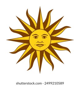 Sun of May or Sol de Mayo, isolated on transparent background. National symbol of Uruguay, appearing on their flag. Vector illustration