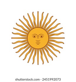 Symbol der Sonne im Mai, Sol de Mayo auf Spanisch, Argentinien Flaggenemblem, Vektorillustration