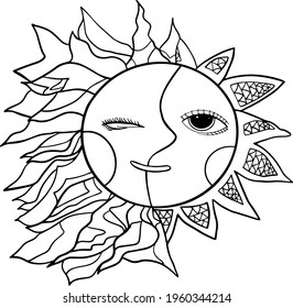 El sol encontró la luna .Vector ilustración en un fondo blanco.