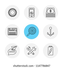 sun  mobile  money  web  search  anchor  message  battery  icon icons set line vector business sign symbol outline