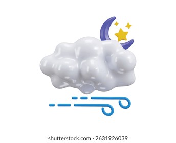 Sun with mood icon 3d render concept of 3d fluffy bubbles clouds with wind symbol weather icon vector illustration