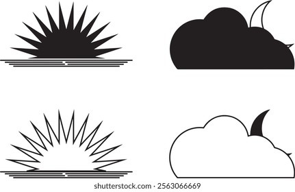 Sun and moon Abstract white isolated Vector illustration