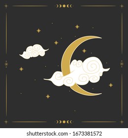 the sun and moon, the beauty of the eastern night. traditional folk spiritual elements. space objects. Vector graphics