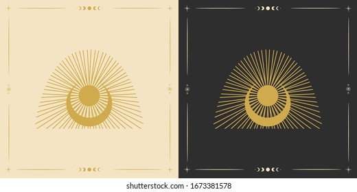 the sun and moon, the beauty of the eastern night. traditional folk spiritual elements. space objects. Vector graphics