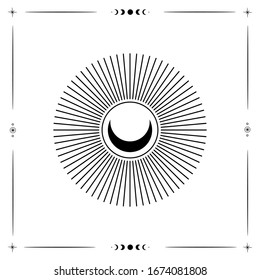 the sun and moon, the beauty of the eastern night. traditional folk spiritual elements. space objects. Vector graphics