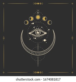 the sun and moon, the beauty of the eastern night. traditional folk spiritual elements. space objects. Vector graphics