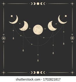 the sun and moon, the beauty of the eastern night. traditional folk spiritual elements. space objects. Vector graphics