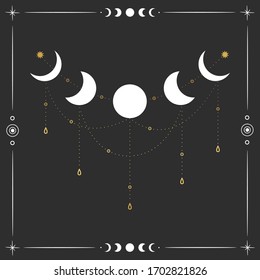 the sun and moon, the beauty of the eastern night. traditional folk spiritual elements. space objects. Vector graphics