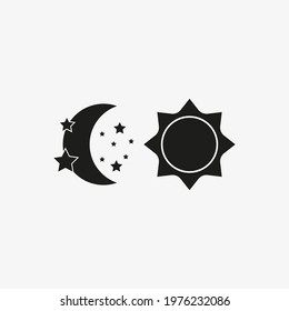 Sun and moon of black color. Vector Day and night icon on white background
