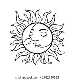 Sun and moon. Boho. Clipart file for cutting and printing svg