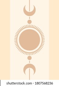 Sun and moon. Boho wall decor. Mid century art print. Vector illustration. Modern poster.