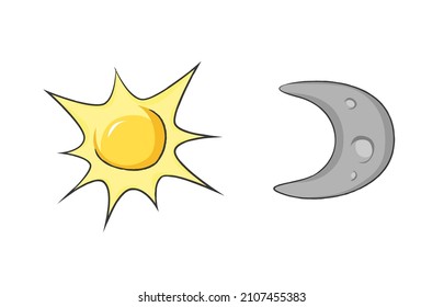 sun and moon cartoon style vector kids illustration. funny children drawing. cute day night set 