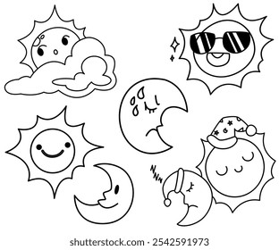 Sun and Moon charactor in Vector