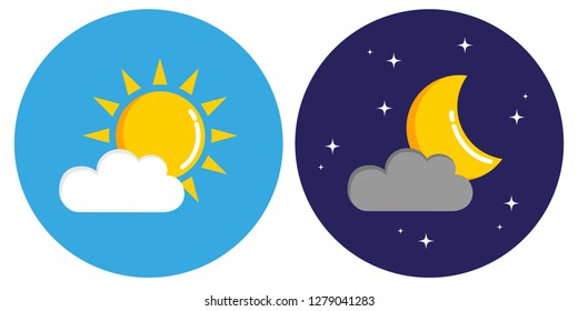 sun and moon with clouds in circle day and night concept vector illustration EPS10