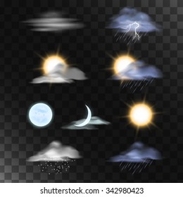 Sun Moon Clouds Isolated. Realistic Weather Icons.