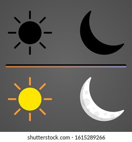 sun and moon colored flat icon set. simple vector stock illustration eps10 isolated on grey background