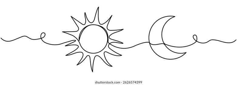 Sun an moon continuous line drawing. Vector illustration isolated on white.