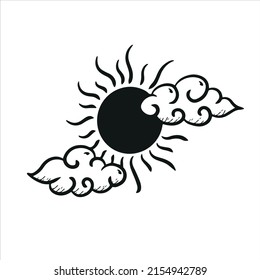 símbolo de magia negra de sol y luna tatuaje de línea negra e ideas de pegatinas meditación de luna y sol