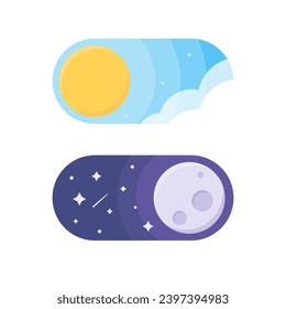 The sun and moon in day and night modes are opposite each other on the scrolling button.