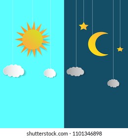 Sun and moon, day and night. Vector