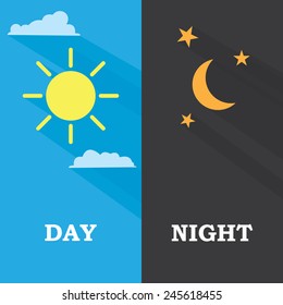 Sun and moon, day and night. Vector